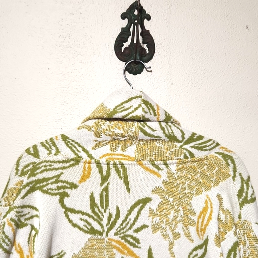 Maeve Anthropology Tropical Pineapple Knit 100% Cotton Cardigan Size M Like New - Picture 5 of 14